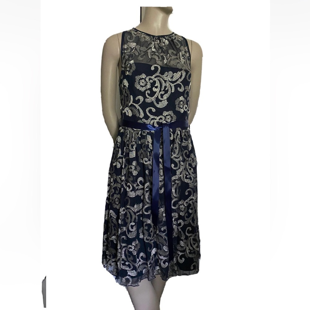 Marina Lace Overlay A-Line Navy Blue Dress Size 14